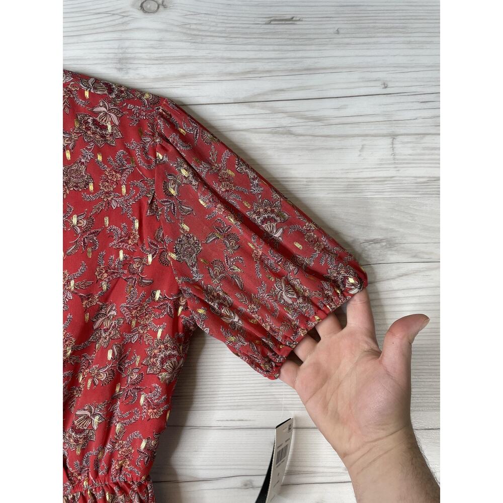 City Studio Juniors Red Floral Wrap Puff Sleeve Boho Sundress 2539-VG5A M - Picture 3 of 12